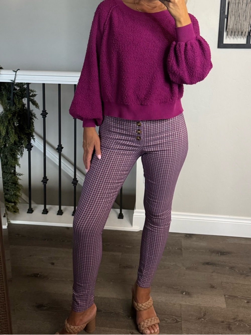 Urban Outfitters Purple and Orange Plaid Button-Front Skirt